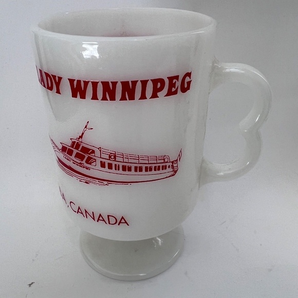 Lady Winnipeg River Rouge Cup Mug Red White 5" Tall Milk Glass Vintage Pedestal - Picture 4 of 6